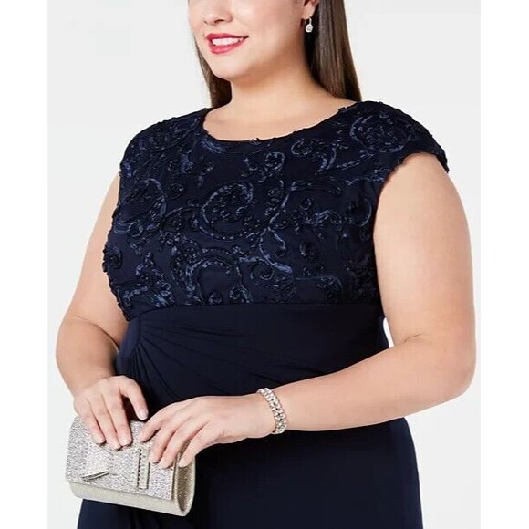 Connected Plus Size Soutache Faux-Wrap Dress, Navy, Size 14W - Picture 3 of 5